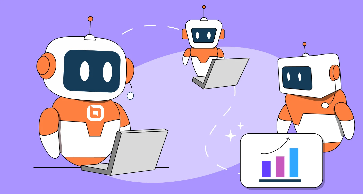 Multi agent AI system showing multiple AI agents collaborating, sharing data, and analyzing results in a connected workflow