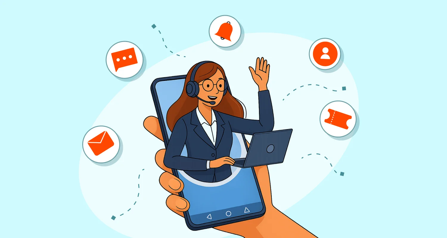 Customer service mobile apps enabling live chat, support tickets, and real-time customer communication on smartphones