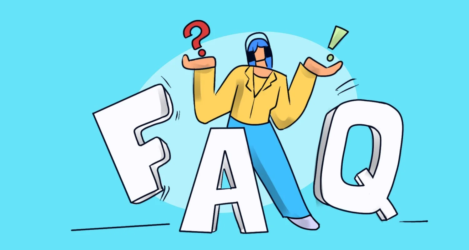Illustration showing FAQ concept with questions and answers, representing FAQ page examples and customer support FAQs
