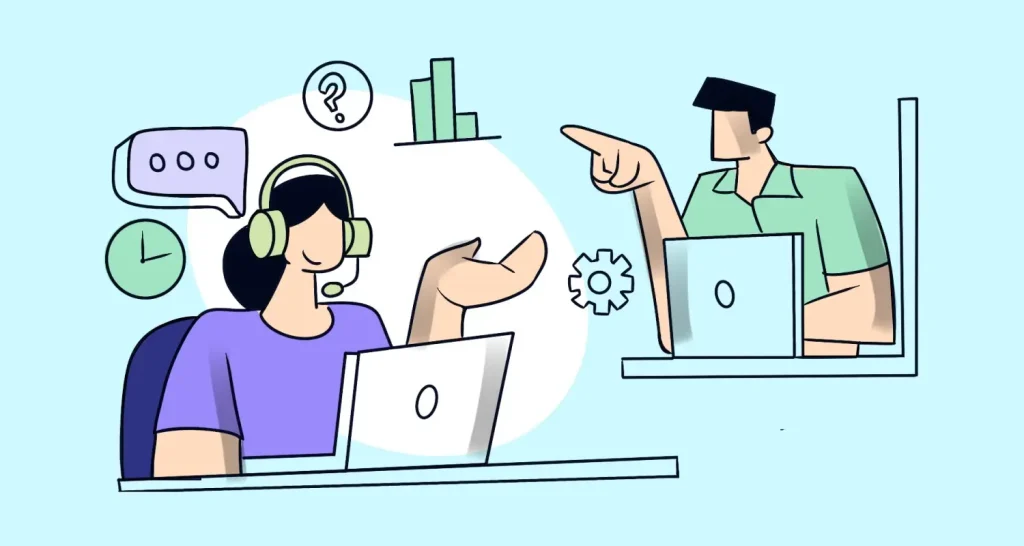 Customer service agent assisting a customer through an online support platform.