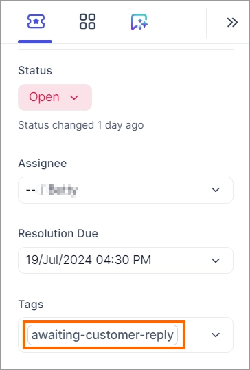Support ticket tagged “awaiting customer reply,” helping teams track paused conversations and keep the inbox clear toward inbox zero.