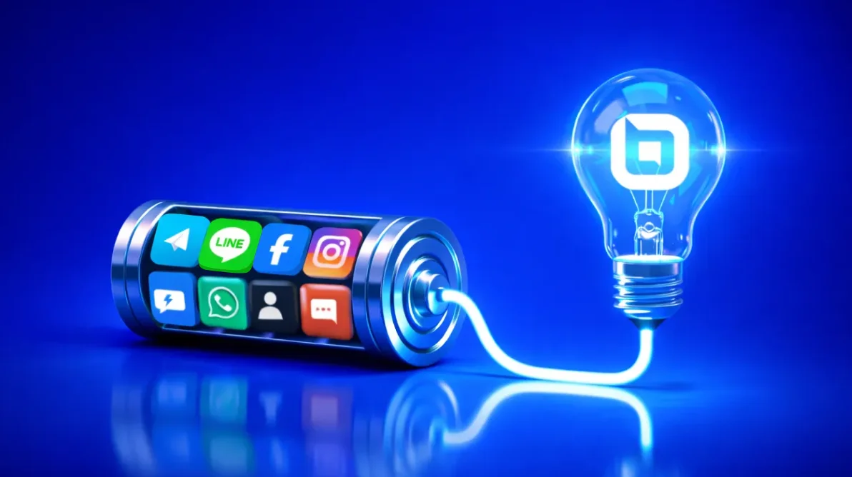 Icons of major social apps connected to a glowing bulb, representing how social media customer support powers faster resolutions in 2026