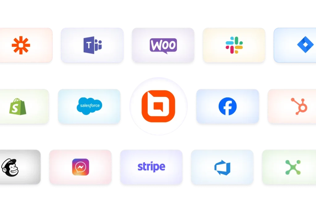 Integrations with popular business, communication, and e-commerce platforms.