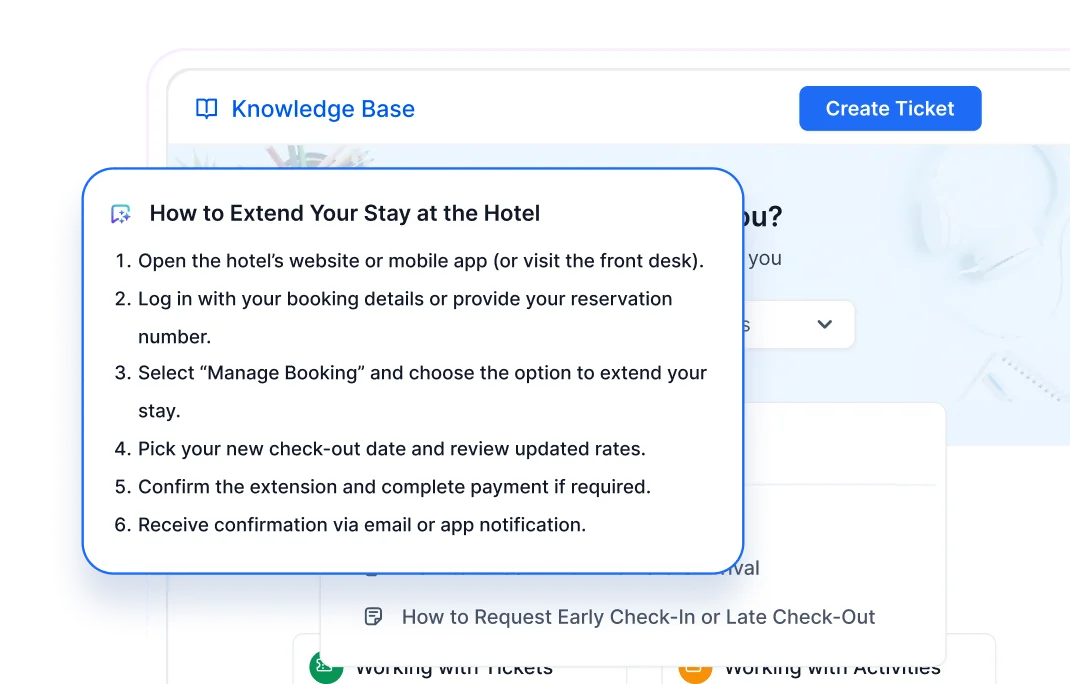 Knowledge base article explaining how to extend a hotel stay.