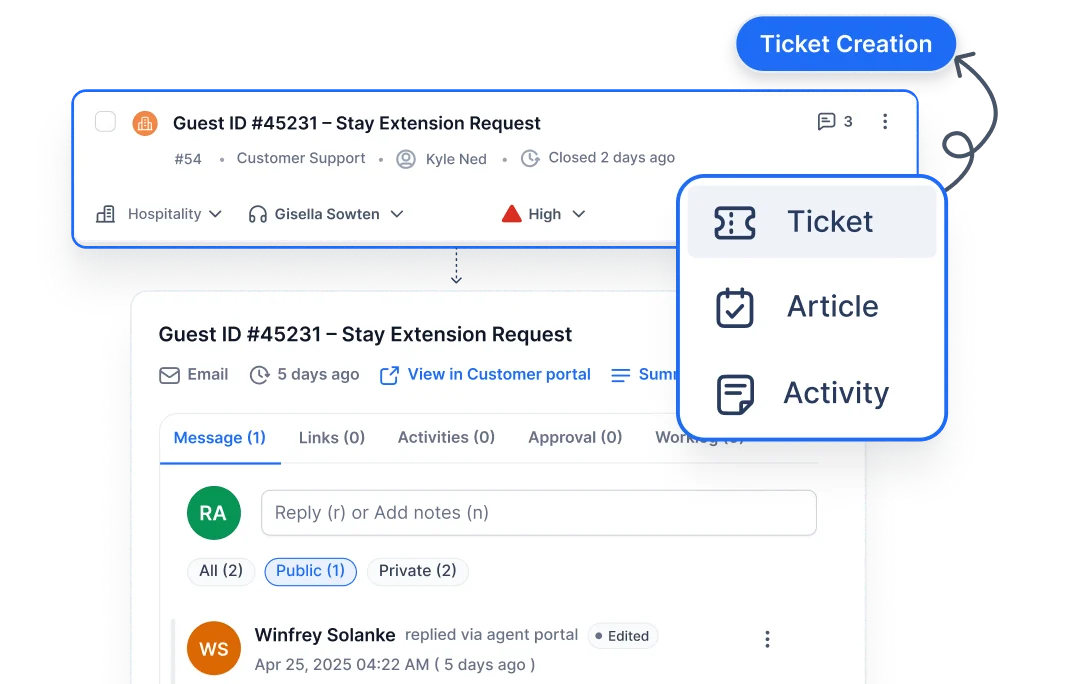 Ticketing system for creating, managing, and tracking customer support requests.
