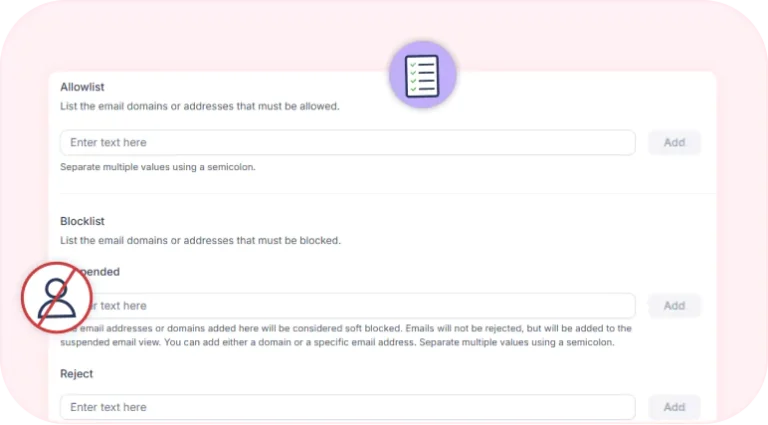 Email allowlist and blocklist configuration settings.