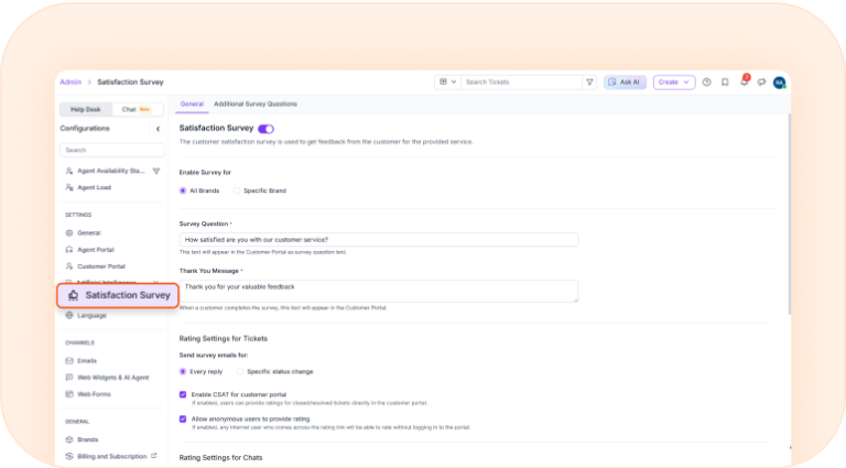 Customize satisfaction surveys to collect customer feedback.