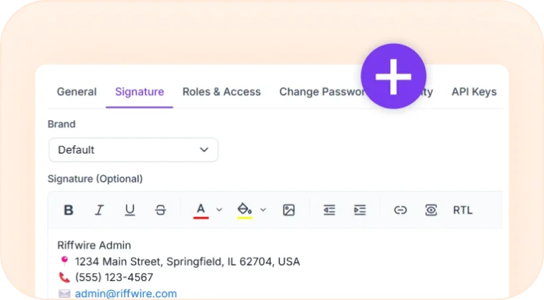 Agent signature settings for adding branded email signatures.