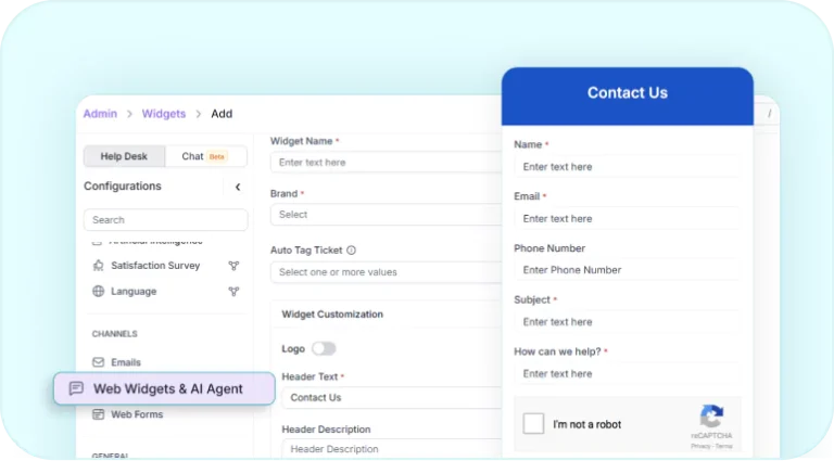 Website contact widget for collecting customer support requests.