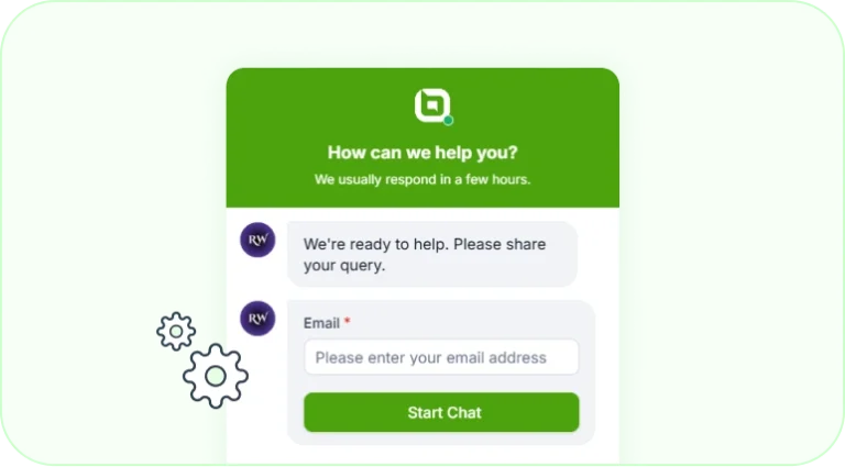 Live chat widget for starting a customer support conversation.