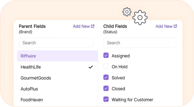 Field dependency settings linking brand options to status values.