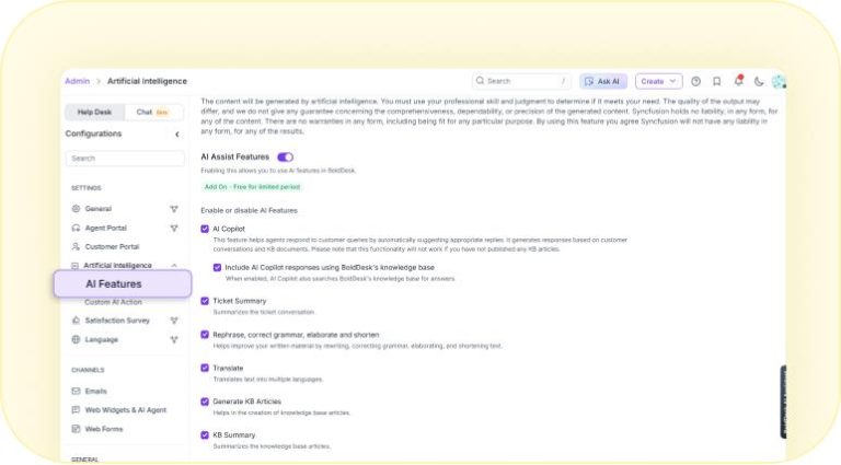 Configure AI features to automate and enhance customer support workflows.