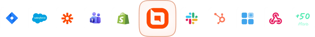 BoldDesk logo surrounded by integration icons for Jira, Salesforce, Teams, Slack, Shopify, HubSpot, and over 50 more.