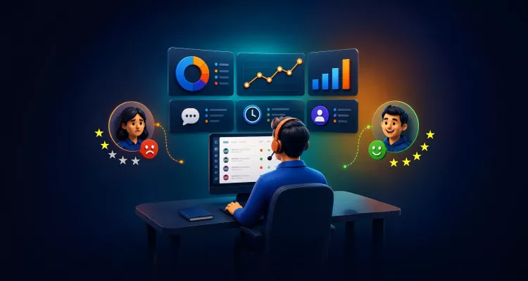 Support metrics that reveal the real customer experience dashboard with agent, charts, chat data and feedback icons view