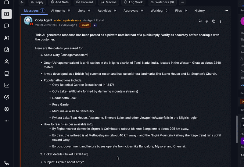 AI Trace Logs for Tickets and Chats