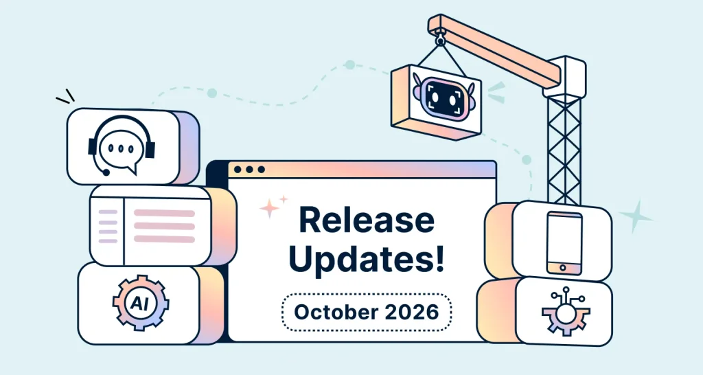 BoldDesk October 2026 release updates banner with icons for AI, support, mobile, and integrations