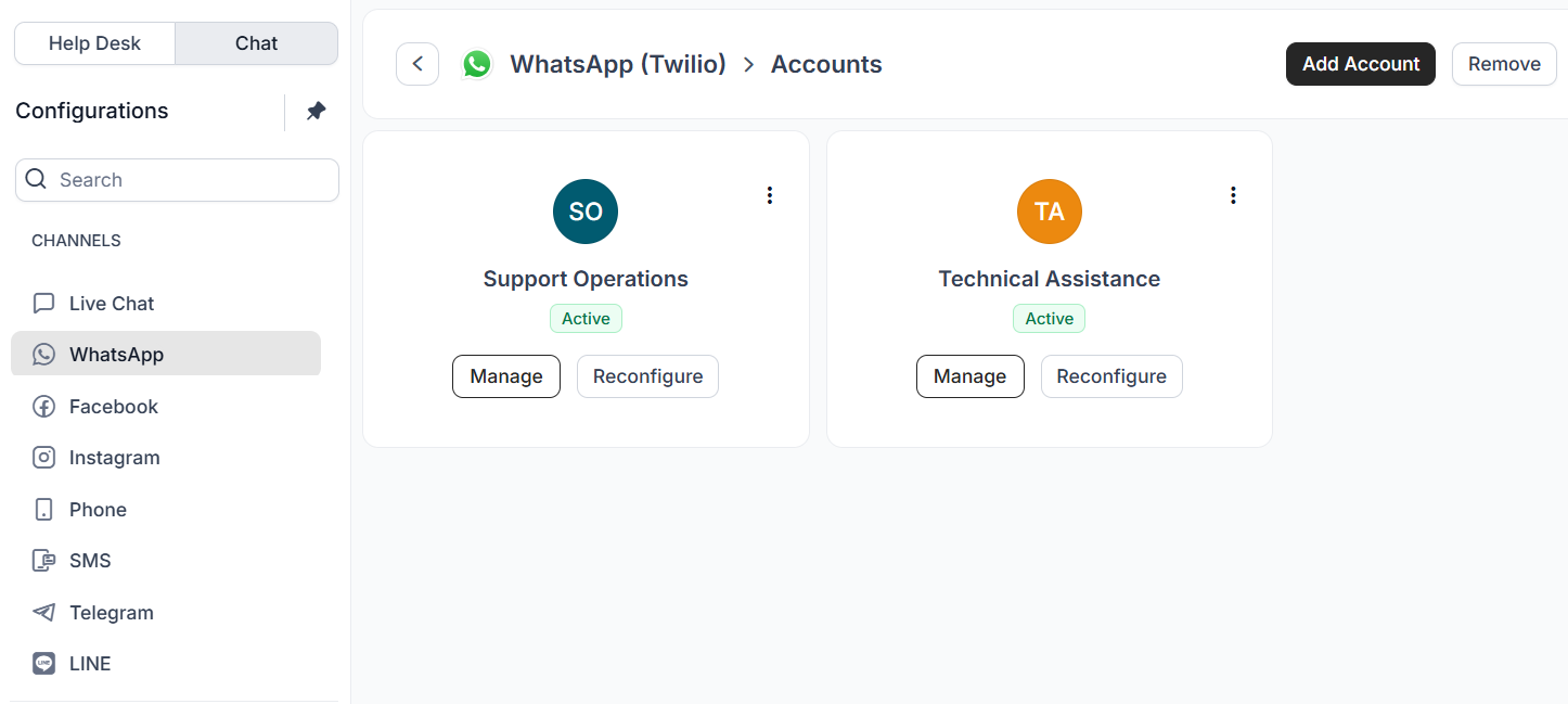 Twilio WhatsApp and SMS multiple integration support
